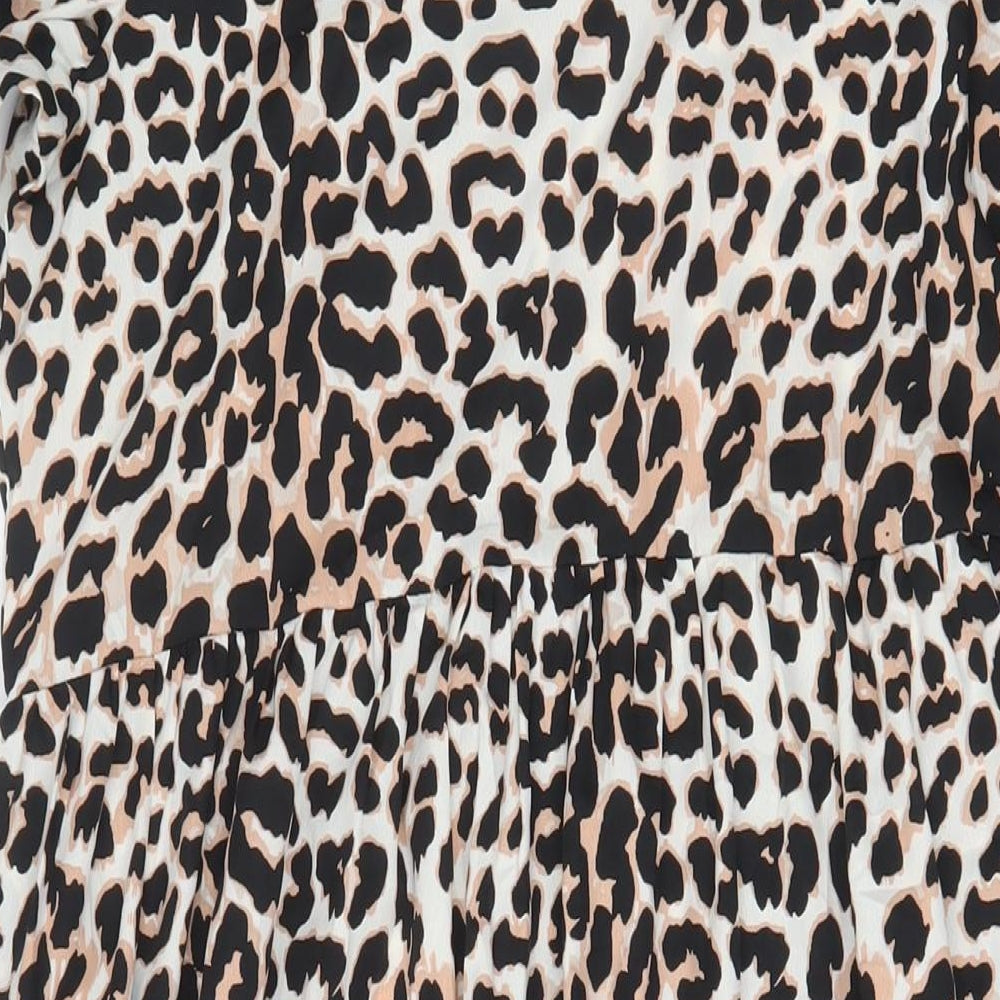 New Look Womens Brown Animal Print Polyester A-Line Size 18 Collared Pullover