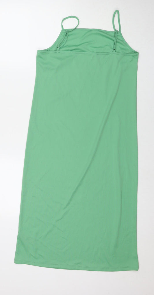 Marks and Spencer Womens Green Polyester Slip Dress Size 12 Square Neck Pullover