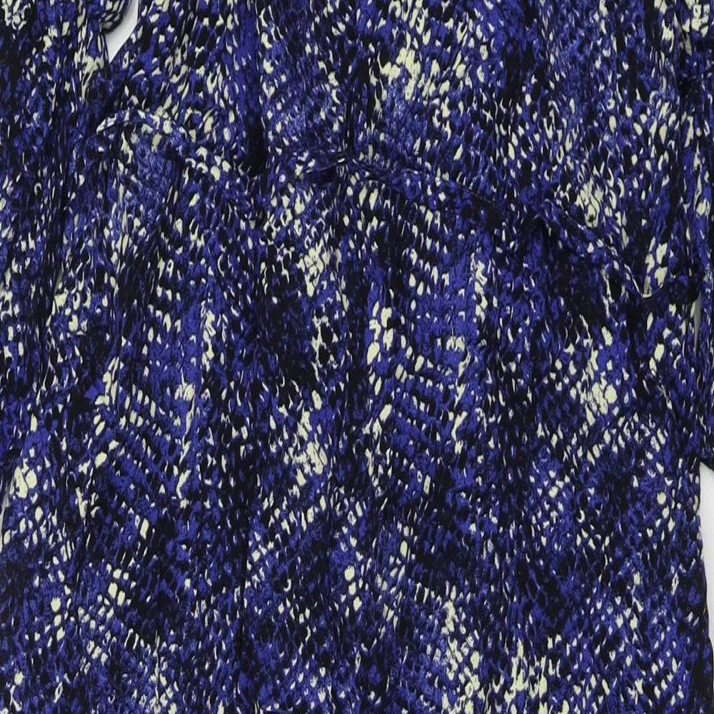 Marks and Spencer Womens Blue Animal Print Viscose Maxi Size 12 Collared Button - Snake Pattern