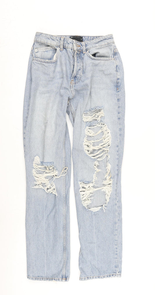 Additional front view of ASOS women’s blue cotton straight jeans, size UK 28, in, 28-inch leg regular button