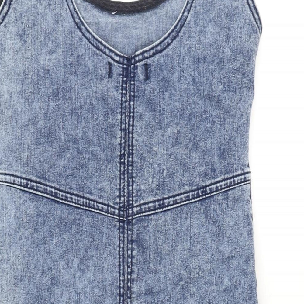 Denim & Co. Womens Blue Cotton Pencil Dress Size 10 Crew Neck Zip