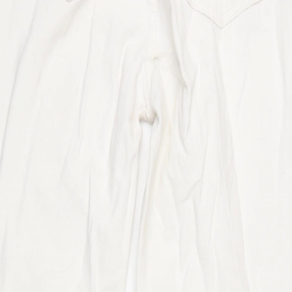 PRETTYLITTLETHING Womens Ivory Cotton Straight Jeans Size 6 L31.5 in Regular Zip - Small side splits of Legs .