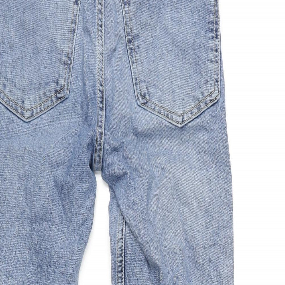 Zara Womens Blue Cotton Blend Straight Jeans Size 4 L23 in Regular Zip - Raw Hem
