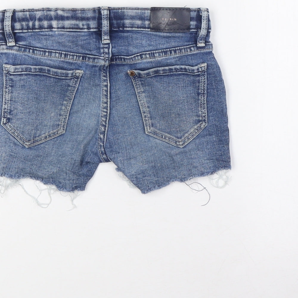 &Denim Girls Blue Cotton Bermuda Shorts Size 7-8 Years Regular Zip - Destressed