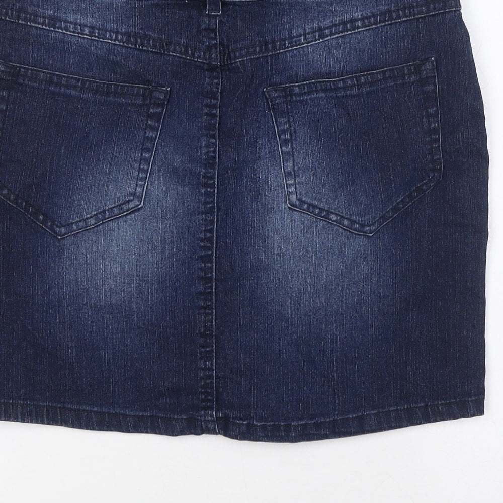 F&F Womens Blue Cotton A-Line Skirt Size 6 Button