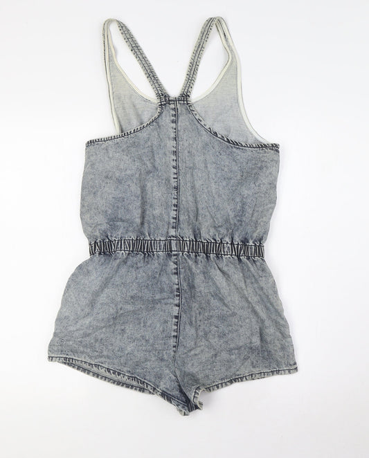 Topshop Womens Blue 100% Cotton Playsuit One-Piece Size 10 Zip