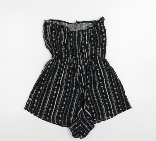 H&M Womens Black Geometric Viscose Playsuit One-Piece Size 10 - Strapless