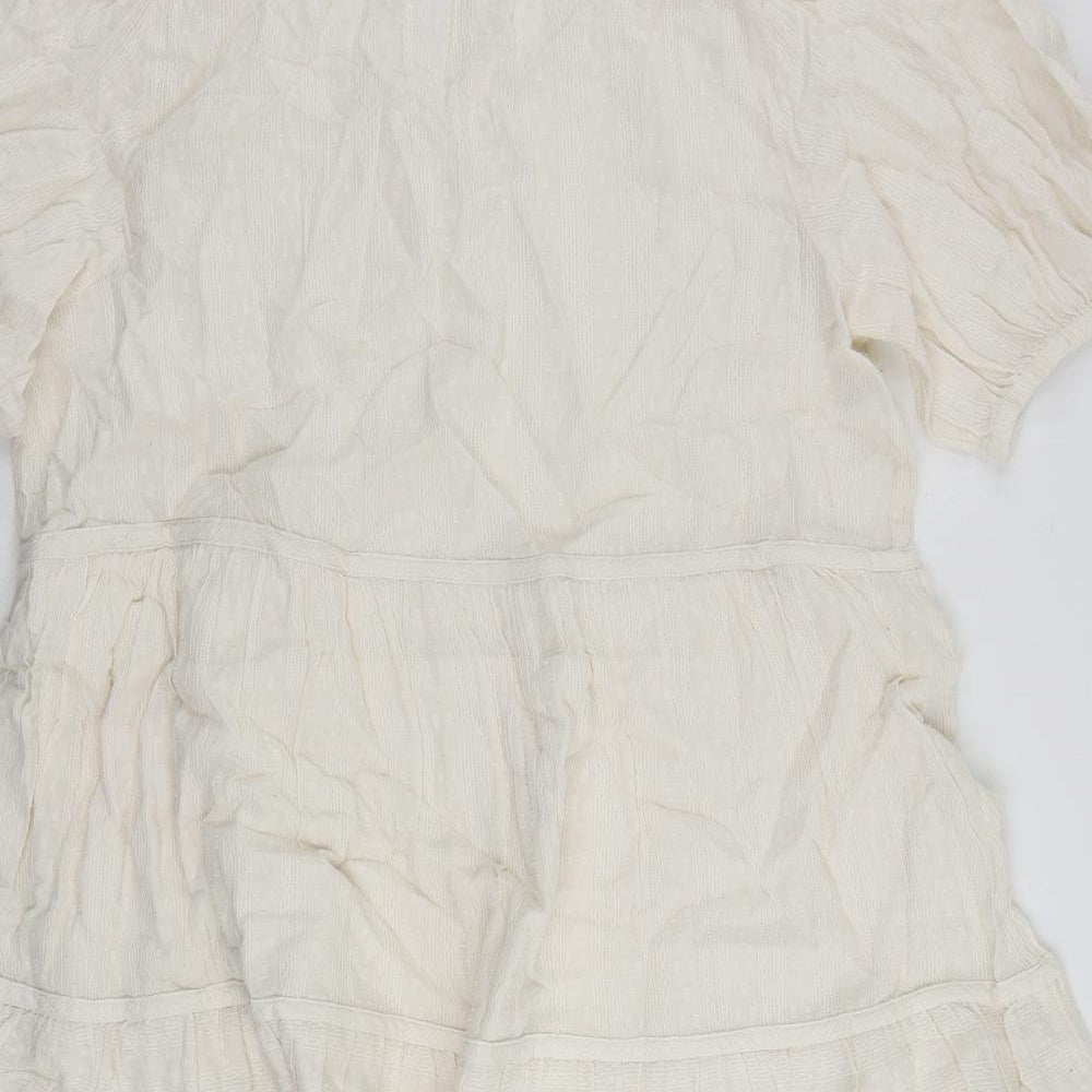 Marks and Spencer Womens Ivory Cotton Trapeze & Swing Size 16 V-Neck Pullover - Embroidered