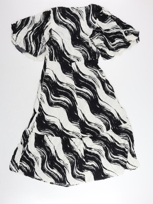 Autograph Womens Black Geometric Viscose Maxi Size 10 Round Neck Zip - Pockets