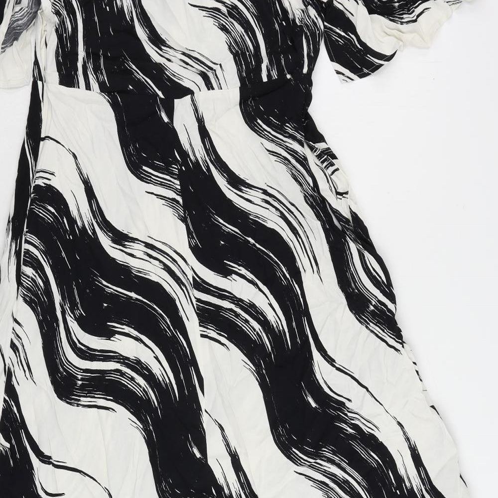 Autograph Womens Black Geometric Viscose Maxi Size 10 Round Neck Zip - Pockets