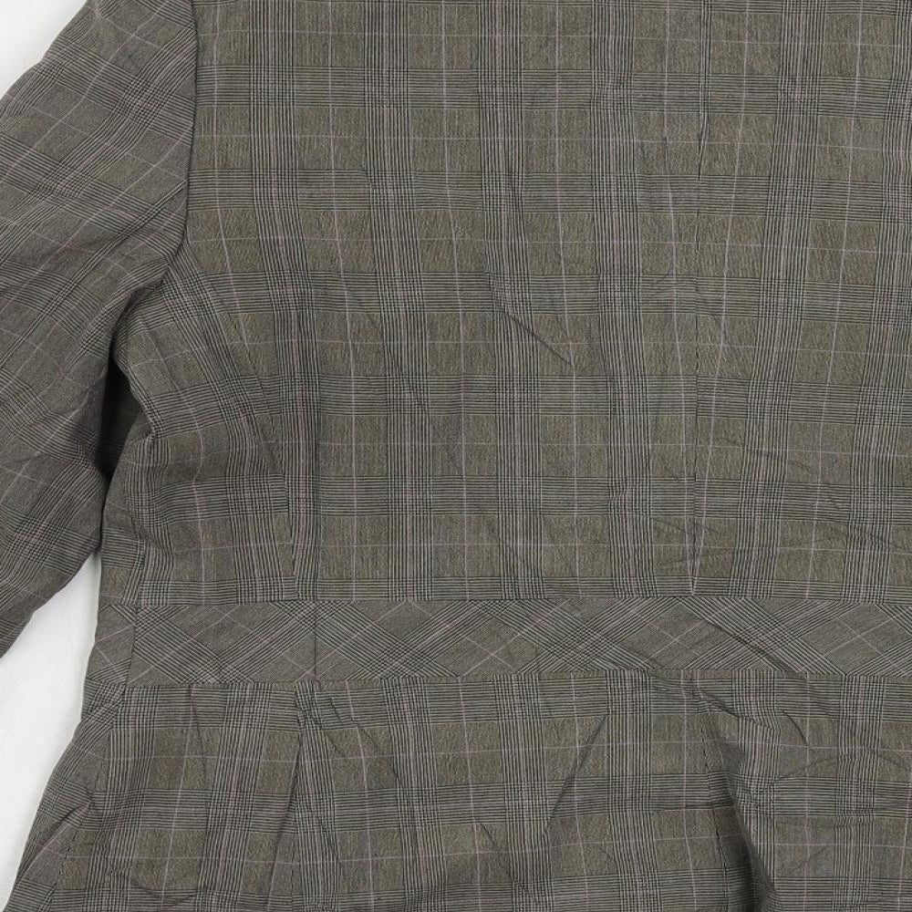 Brand and care label for AMARANTO women’s brown plaid jacket blazer, size UK 14, button