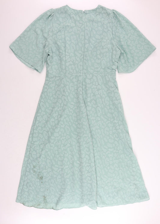 Marks and Spencer Womens Green Polyester A-Line Size 16 Round Neck Zip - Textured