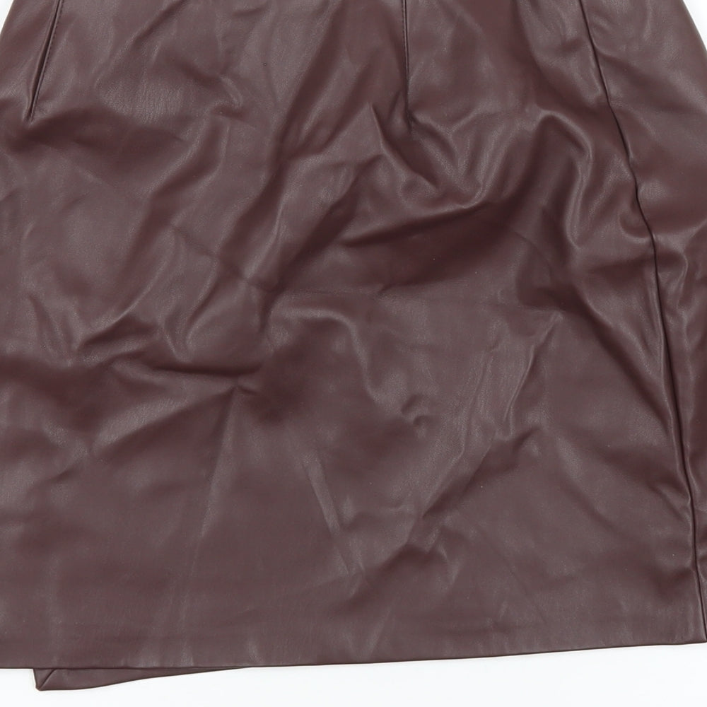 PRETTYLITTLETHING Womens Brown Polyurethane Mini Skirt Size 8 Buckle