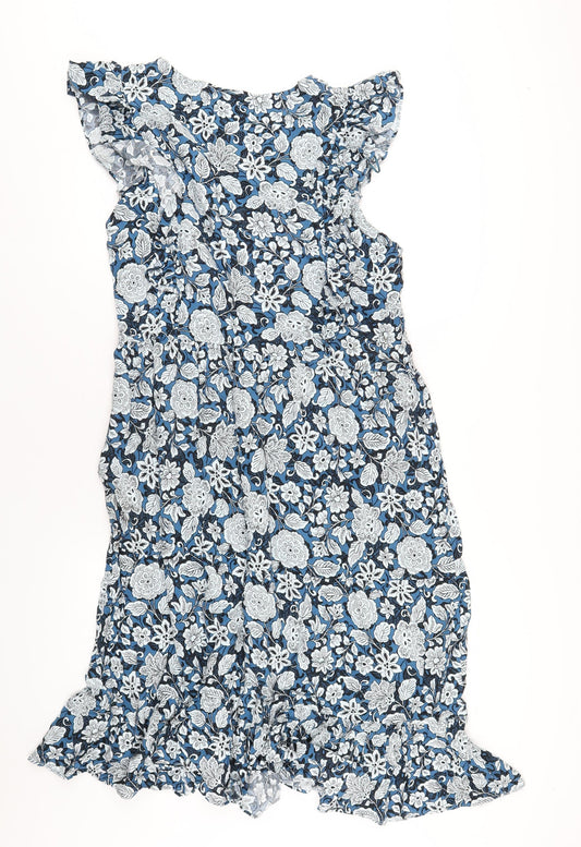 Monsoon Womens Blue Geometric Viscose A-Line Size L Round Neck Zip