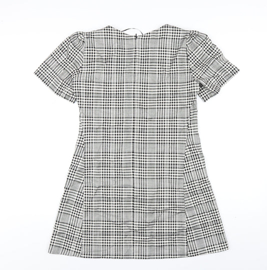 Zara Womens Grey Plaid Viscose A-Line Size S Round Neck Zip