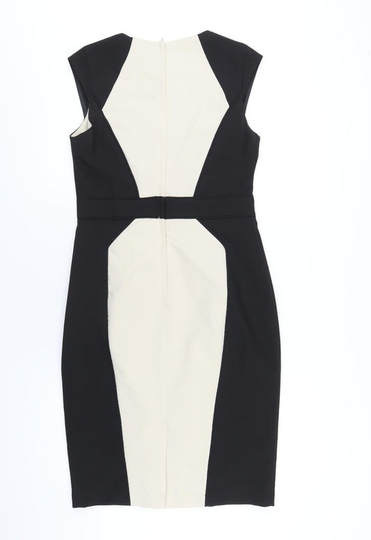 Dorothy Perkins Womens Black Polyester Pencil Dress Size 12 Square Neck Zip