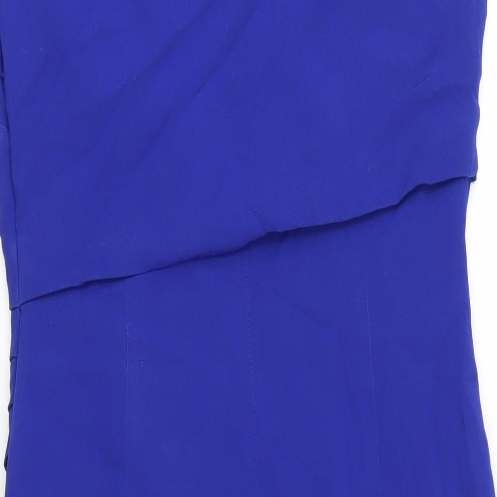 Coast Womens Blue Acetate Pencil Dress Size 12 Round Neck Zip