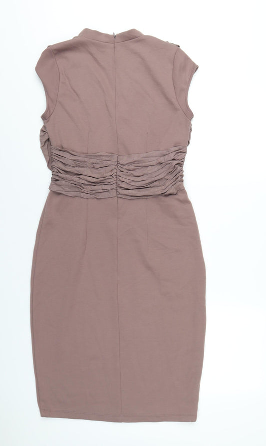 Dorothy Perkins Womens Purple Polyester Bodycon Size 14 V-Neck Zip