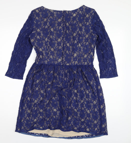 French Connection Womens Blue Polyamide A-Line Size 12 Round Neck Zip