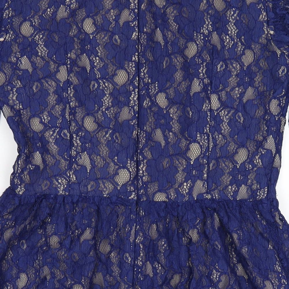 French Connection Womens Blue Polyamide A-Line Size 12 Round Neck Zip