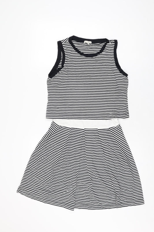 Gap Womens White Striped Cotton Skater Dress Size S Round Neck Pullover