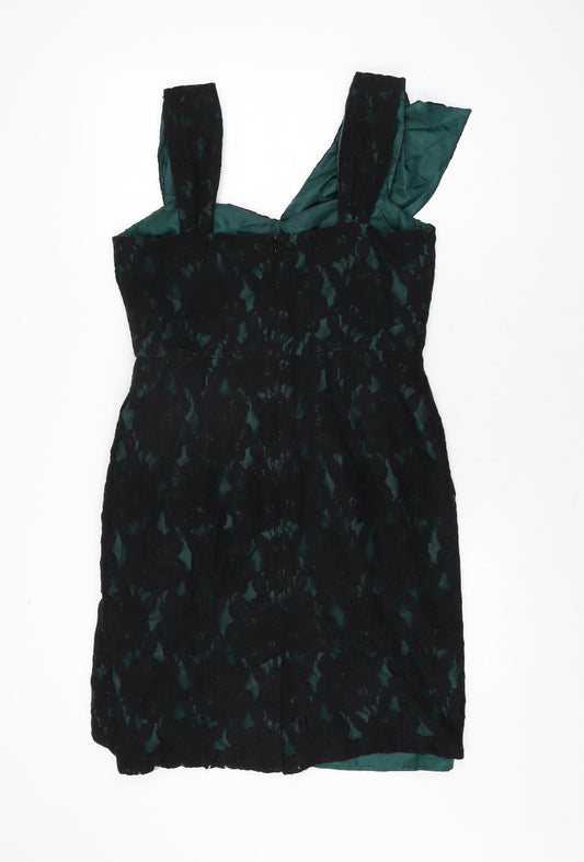 Per Una Womens Black Geometric Cotton Bodycon Size 12 V-Neck Zip