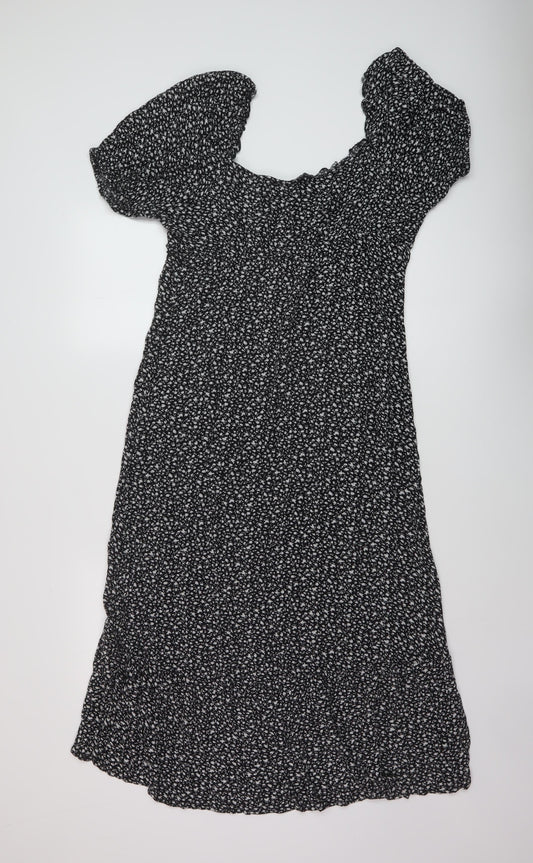 Dorothy Perkins Womens Black Geometric Viscose A-Line Size 14 Square Neck Pullover