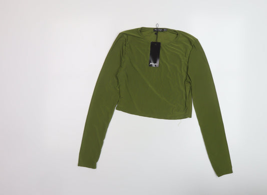 Womens UK Size 12 Nasty Gal Green Cropped T-Shirt