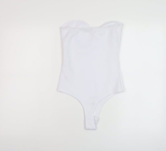 PRETTYLITTLETHING Womens White Polyester Bodysuit One-Piece Size 10 Snap