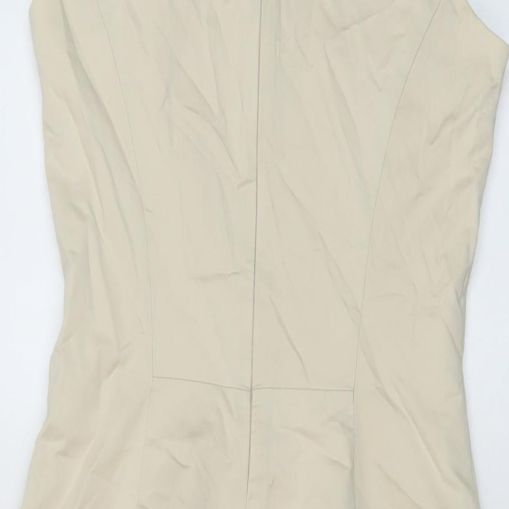 French Connection Womens Beige Cotton Bodycon Size 10 Round Neck Zip
