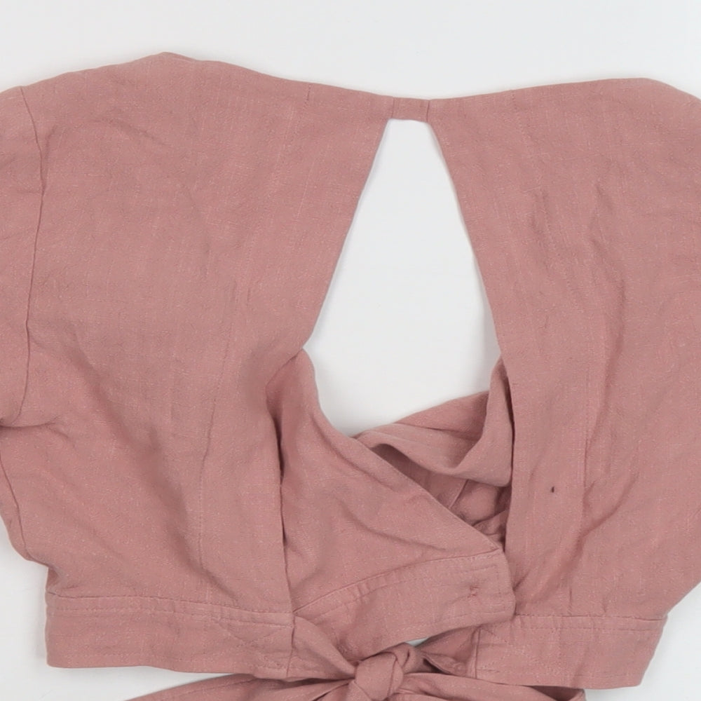 Womens UK Size 8 Topshop Pink Cropped Blouse