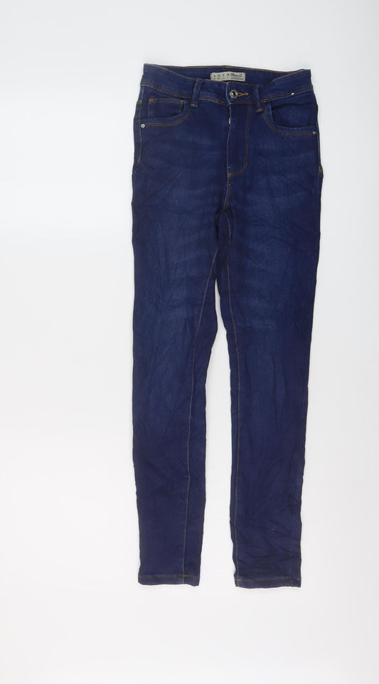 Additional front view of Denim & Co. women’s blue cotton skinny jeans, size UK 4, 25-inch leg regular button