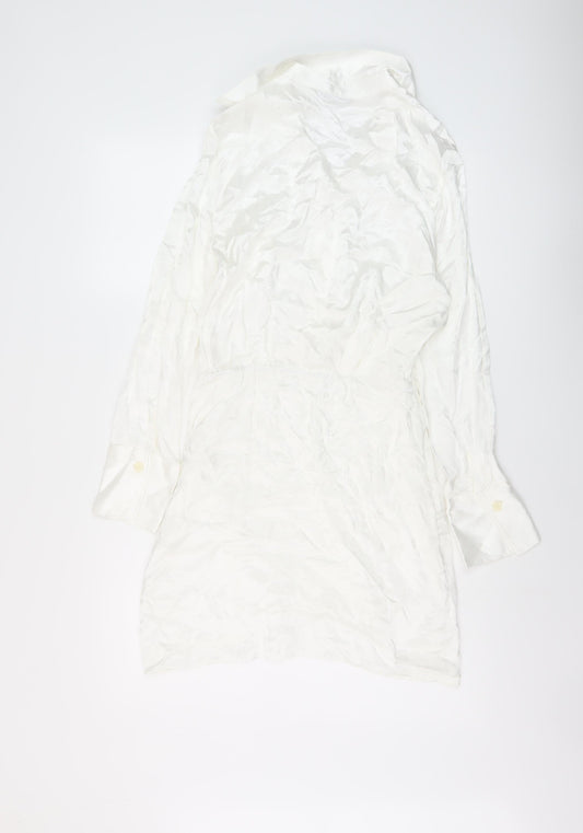 Zara Womens Ivory Polyester Shirt Dress Size S Collared Zip