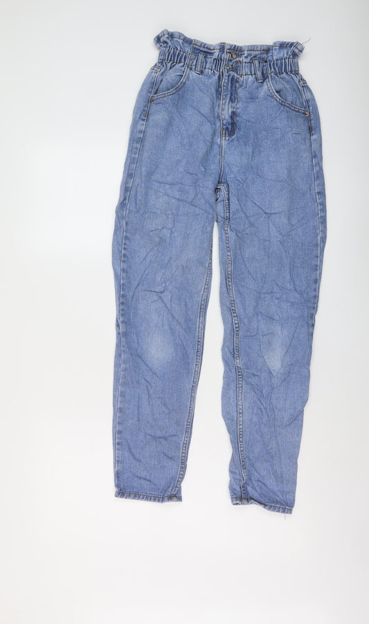 Additional front view of Denim & Co. women’s beige cotton mom jeans, size UK 8, 27-inch leg regular button