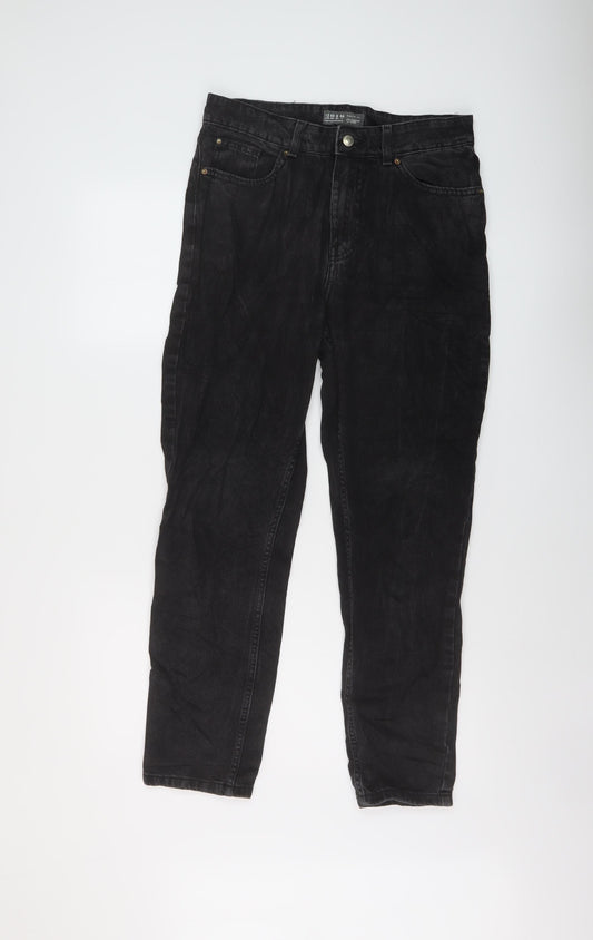 Additional front view of Denim & Co. women’s grey cotton straight jeans, size UK 12, 28-inch leg regular button