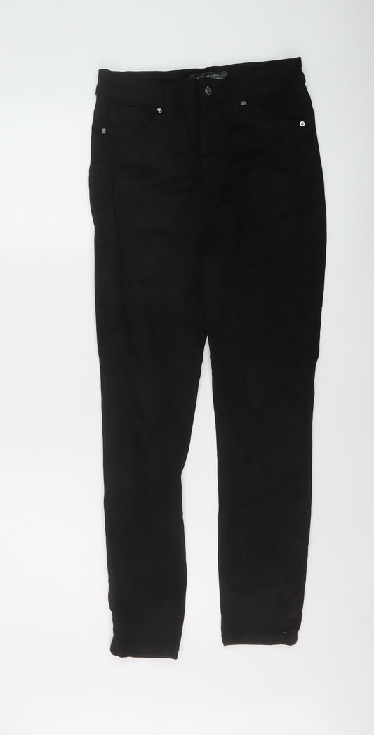Additional front view of Denim & Co. women’s black cotton skinny jeans, size UK 12, 27-inch leg regular button
