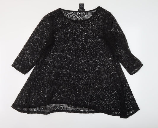 Attitudes Womens Black Polyester Basic Blouse Size L Round Neck