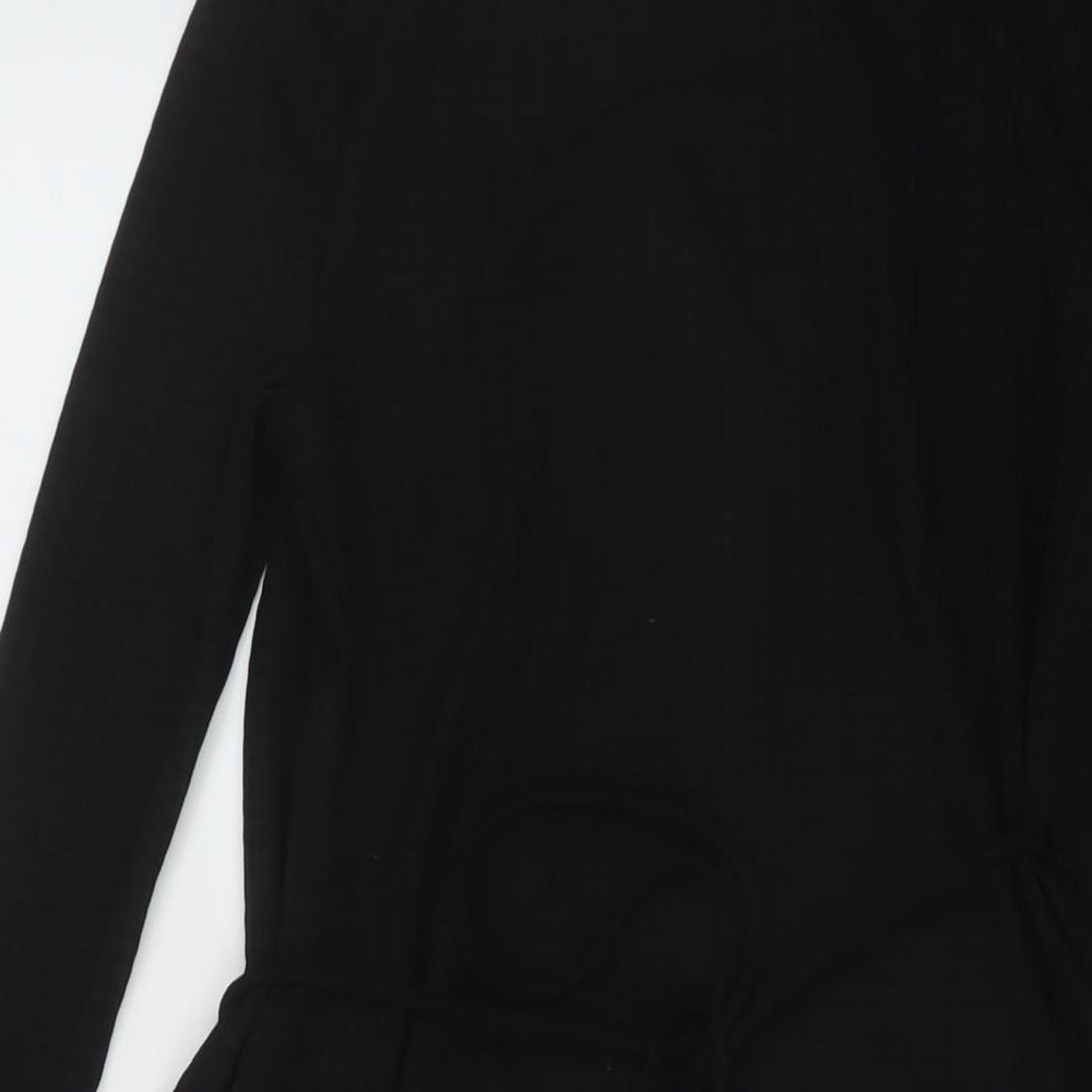 Topshop Womens Black Polyester Wrap Dress Size 10 V-Neck Tie