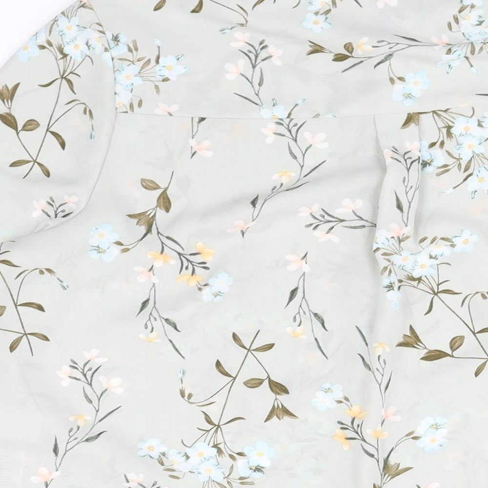 New Look Womens Green Floral Polyester Basic Blouse Size 14 Collared