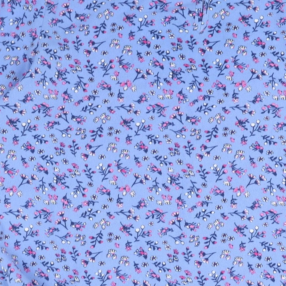 Bonmarché Womens Blue Geometric Polyester Basic Blouse Size 14 Round Neck - Floral Print Eyelet Asymmetric