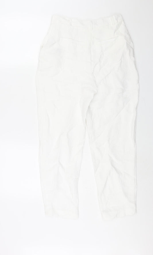 NA-KD Womens White Viscose Trousers Size 8 L28 in Regular Zip - Textured