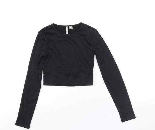 Womens UK Size S Divided by H&M Black Cropped Blouse