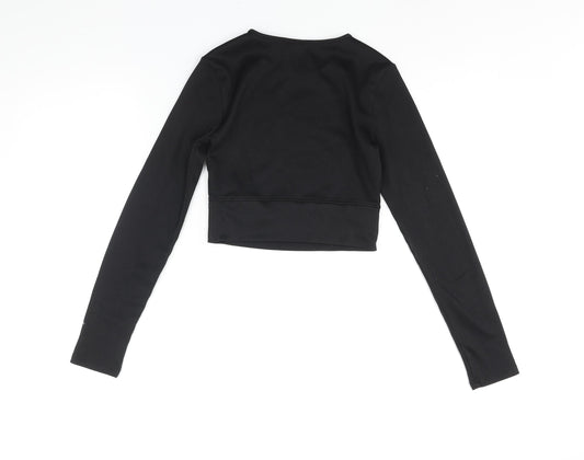 Divided by H&M Womens Black Polyester Cropped Blouse Size S Round Neck - Ribbed