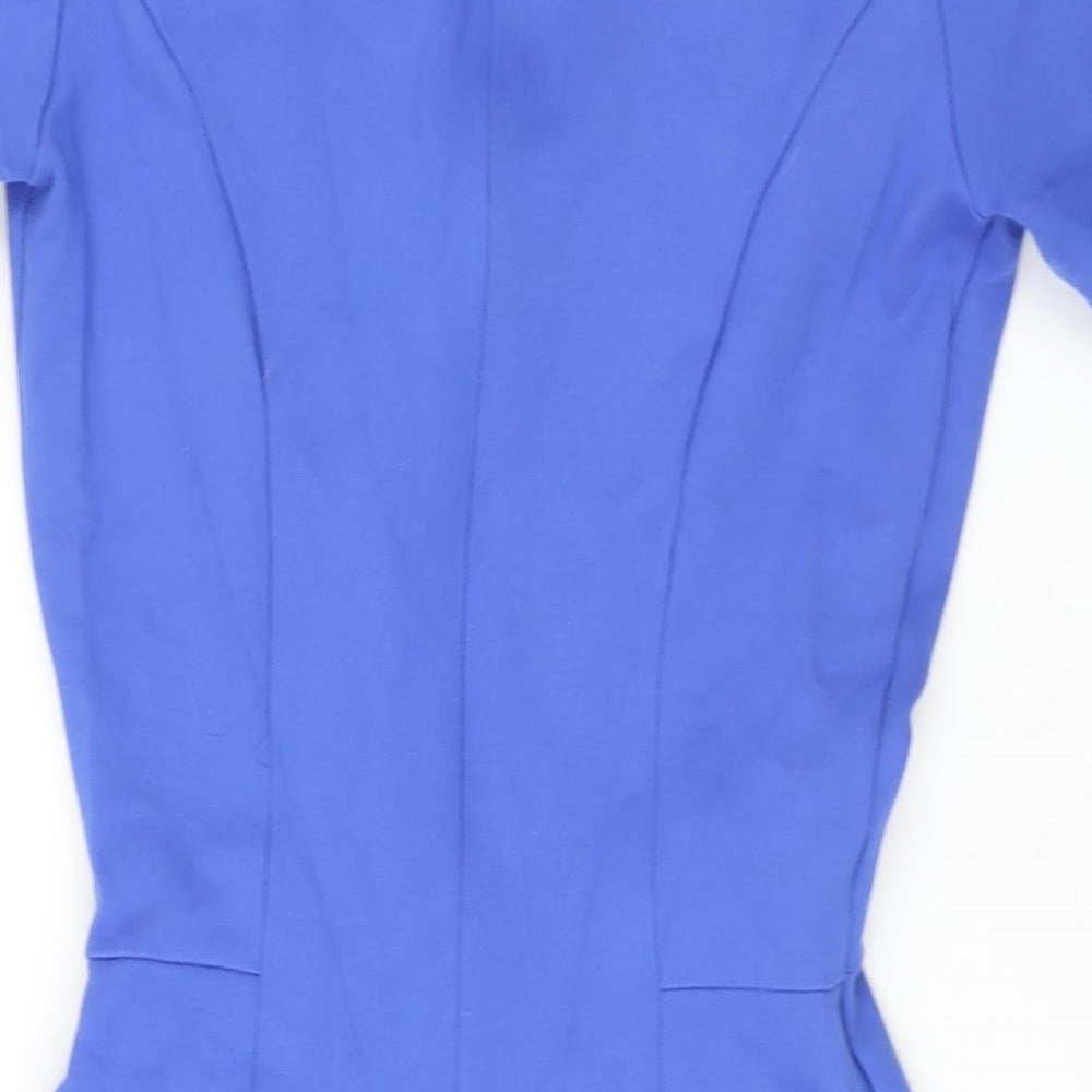 French Connection Womens Blue Viscose Bodycon Size 10 V-Neck Zip - Rouched Vent