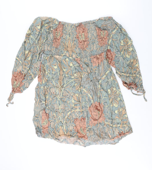 NEXT Womens Multicoloured Geometric Cotton Shift Size 12 Off the Shoulder Pullover - Rouched William Morris Print