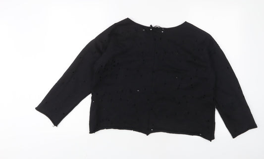 Boohoo Womens Black Cotton Pullover Sweatshirt Size 14 Pullover