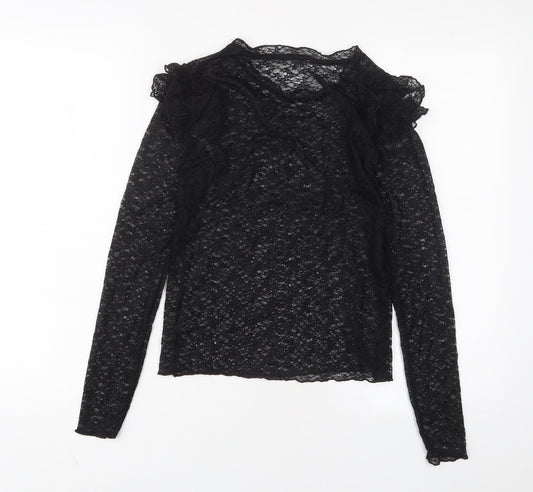 Womens UK Size XS Mango Black Basic T-Shirt