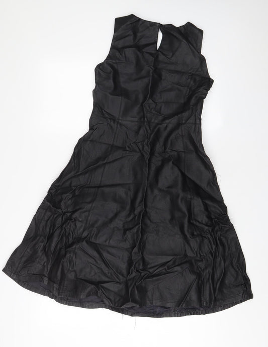 Dorothy Perkins Womens Black Polyurethane A-Line Size 10 V-Neck Zip