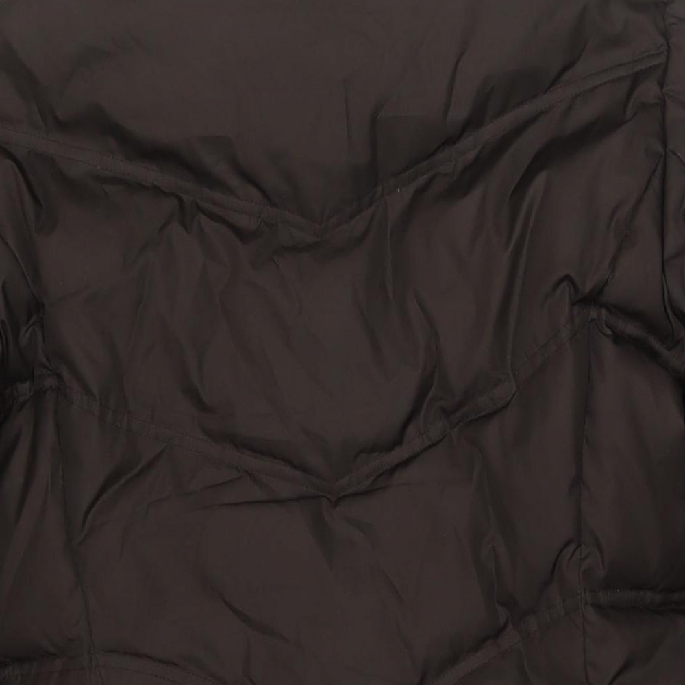 Brand and care label for ESPRIT women’s brown quilted jacket, size UK 10, zip