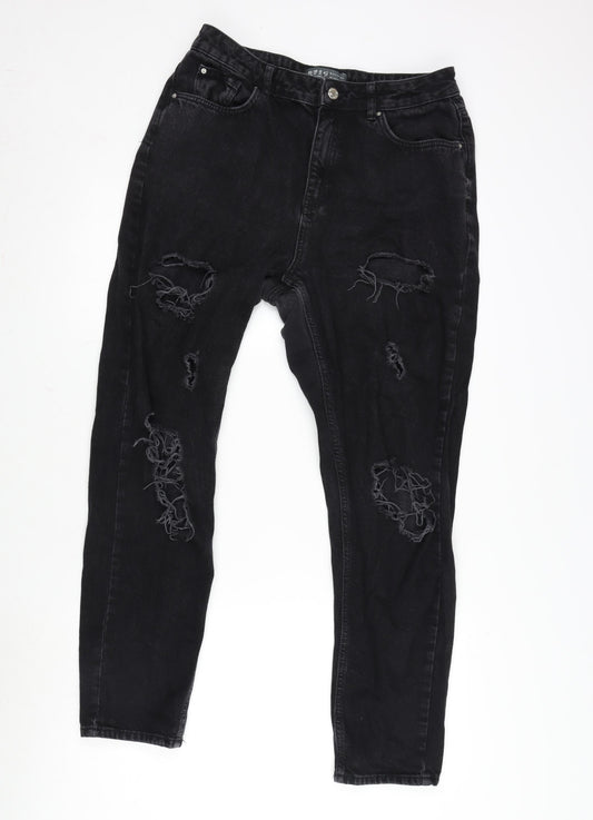 Additional front view of Denim & Co. women’s grey cotton straight jeans, size UK 10, 28.5-inch leg regular zip